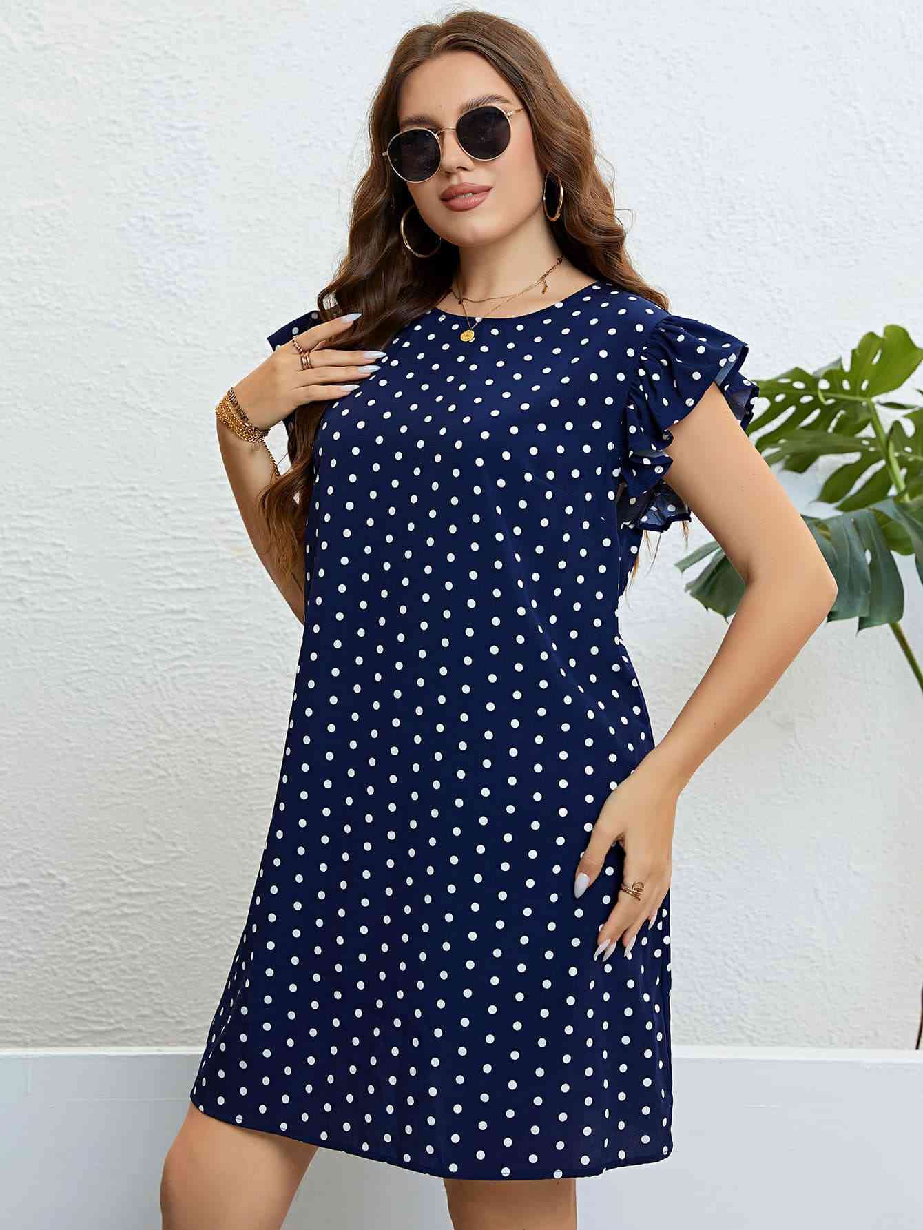 Robe Col Rond à Pois Grande Taille