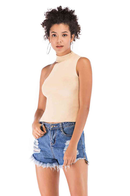 Asymmetrical Sleeveless Rib-Knit Top