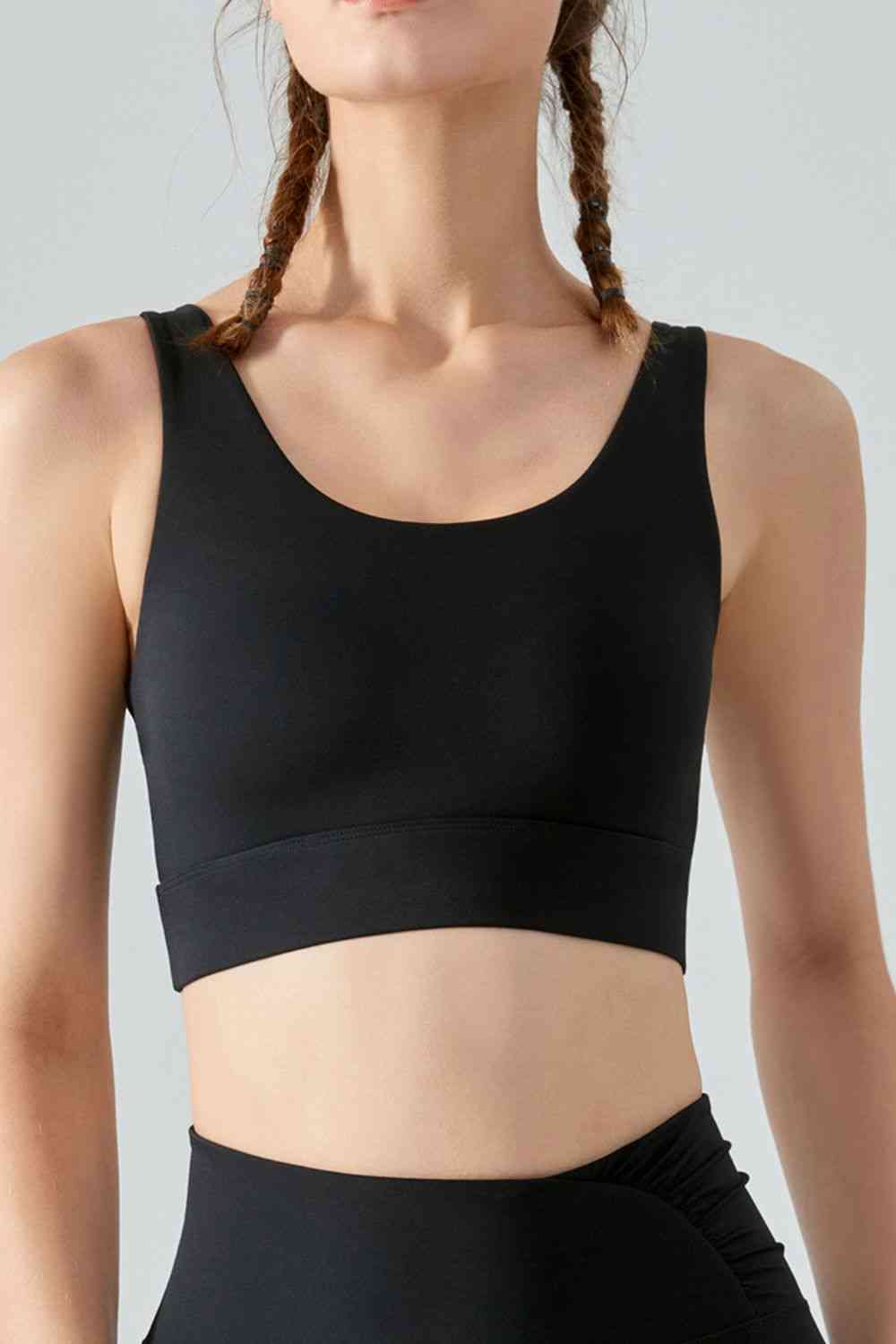 Faux Layered Twist Back Cutout Sports Bra