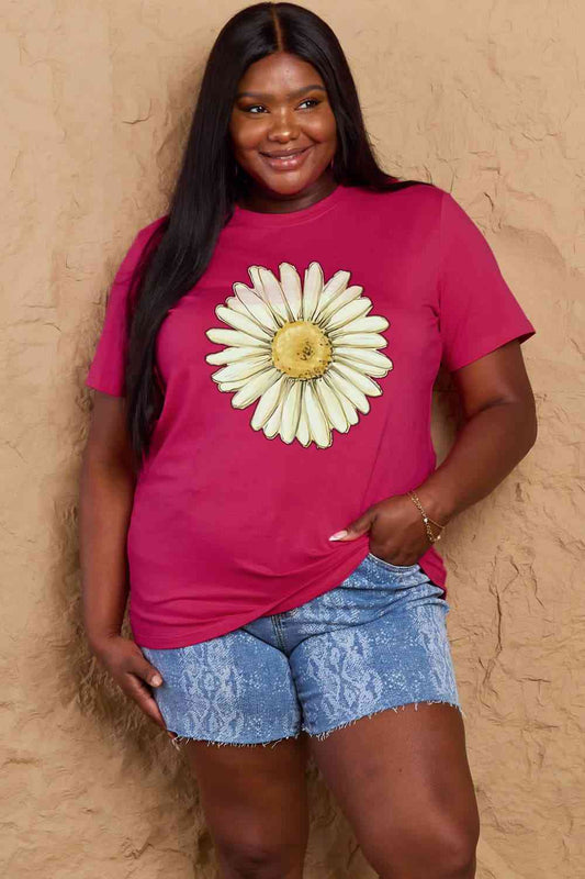 Camiseta de algodón con gráfico FLOWER de tamaño completo de Simply Love