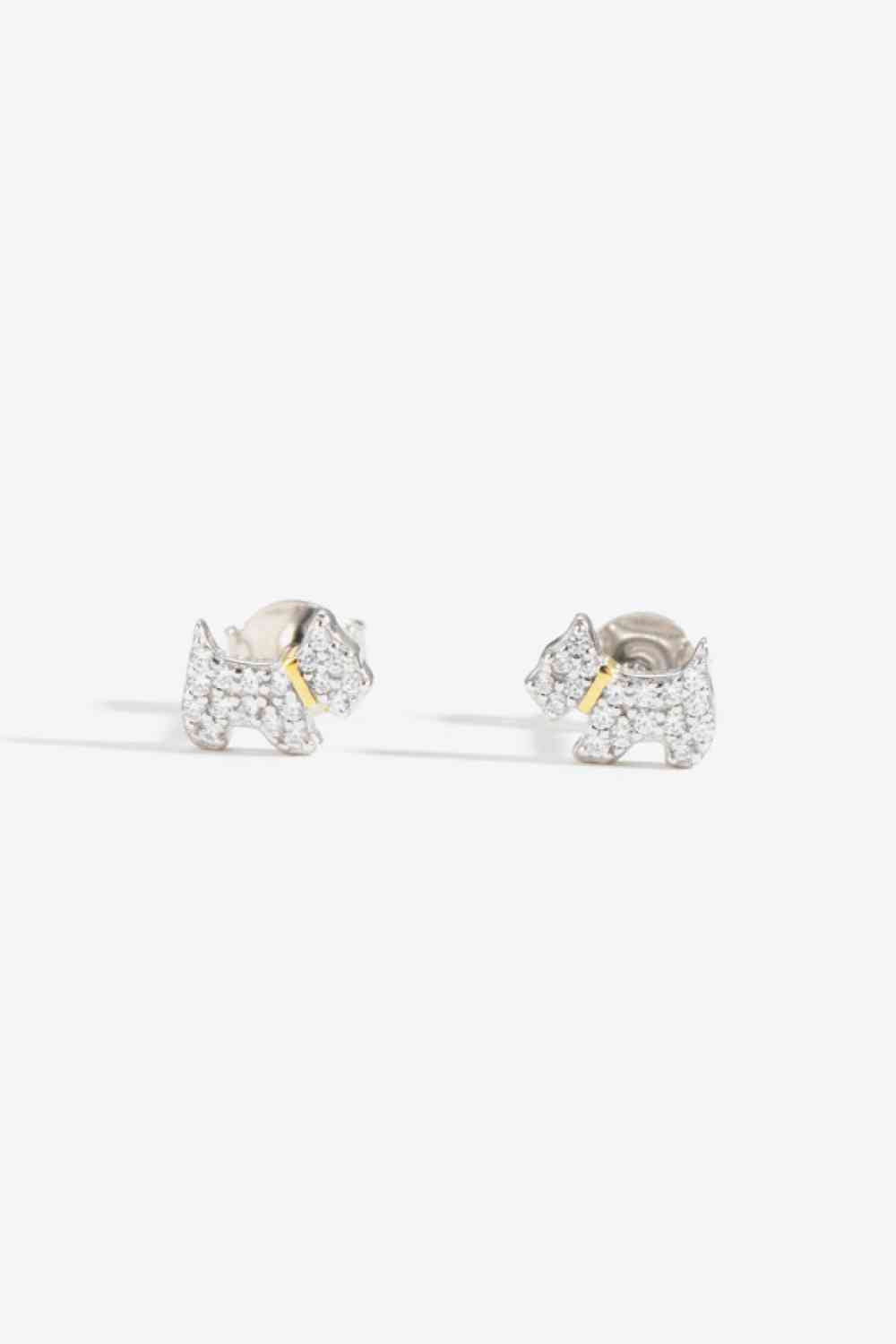 Boucles d'oreilles à tige en argent sterling 925 avec zircone et chiot