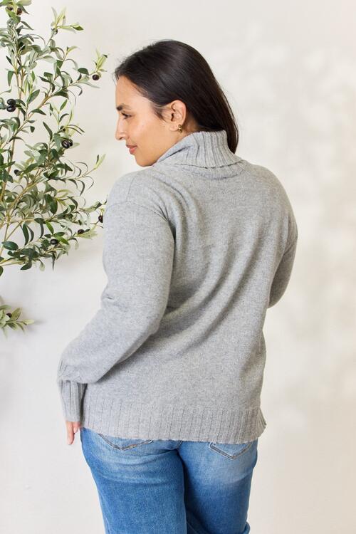 Suéter con abertura de manga larga y cuello alto de tamaño completo Heimish