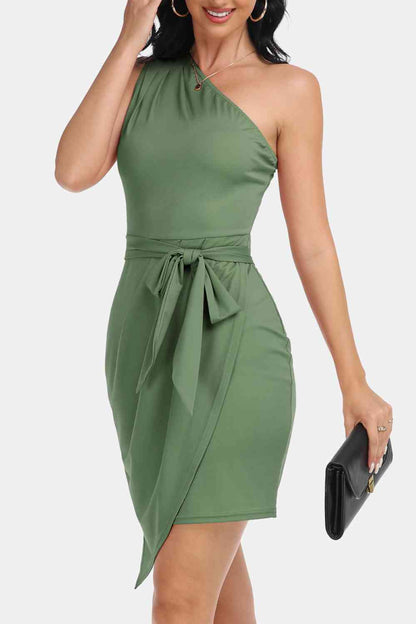 Tie Front One-Shoulder Sleeveless Dress