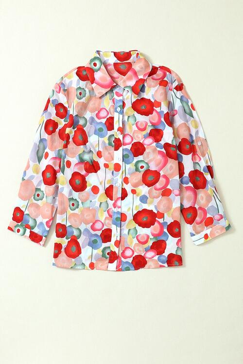 Chemise boutonnée à col et fleurs