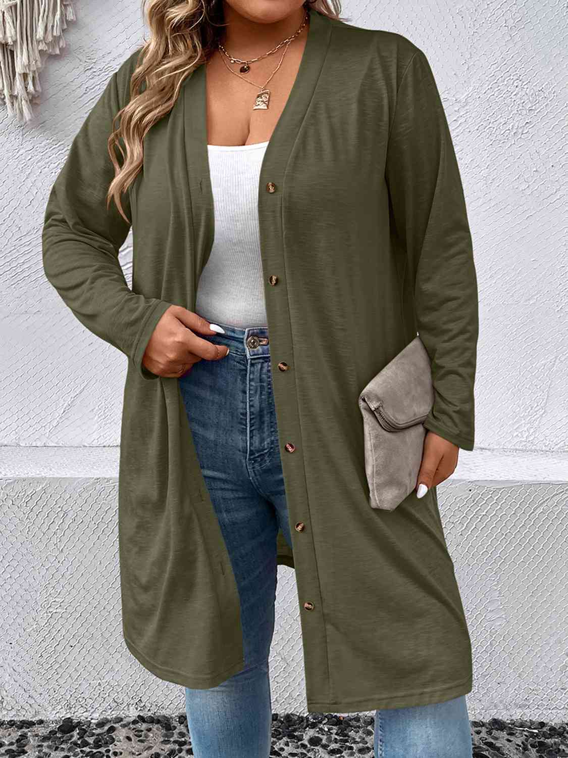 Cardigan Long Boutonné de Grande Taille