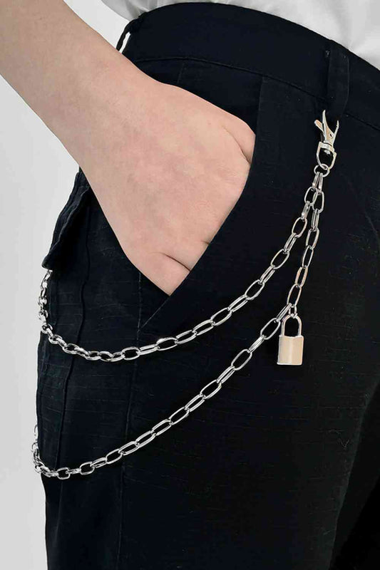 Cinturón de cadena de hierro de doble capa con dije de candado