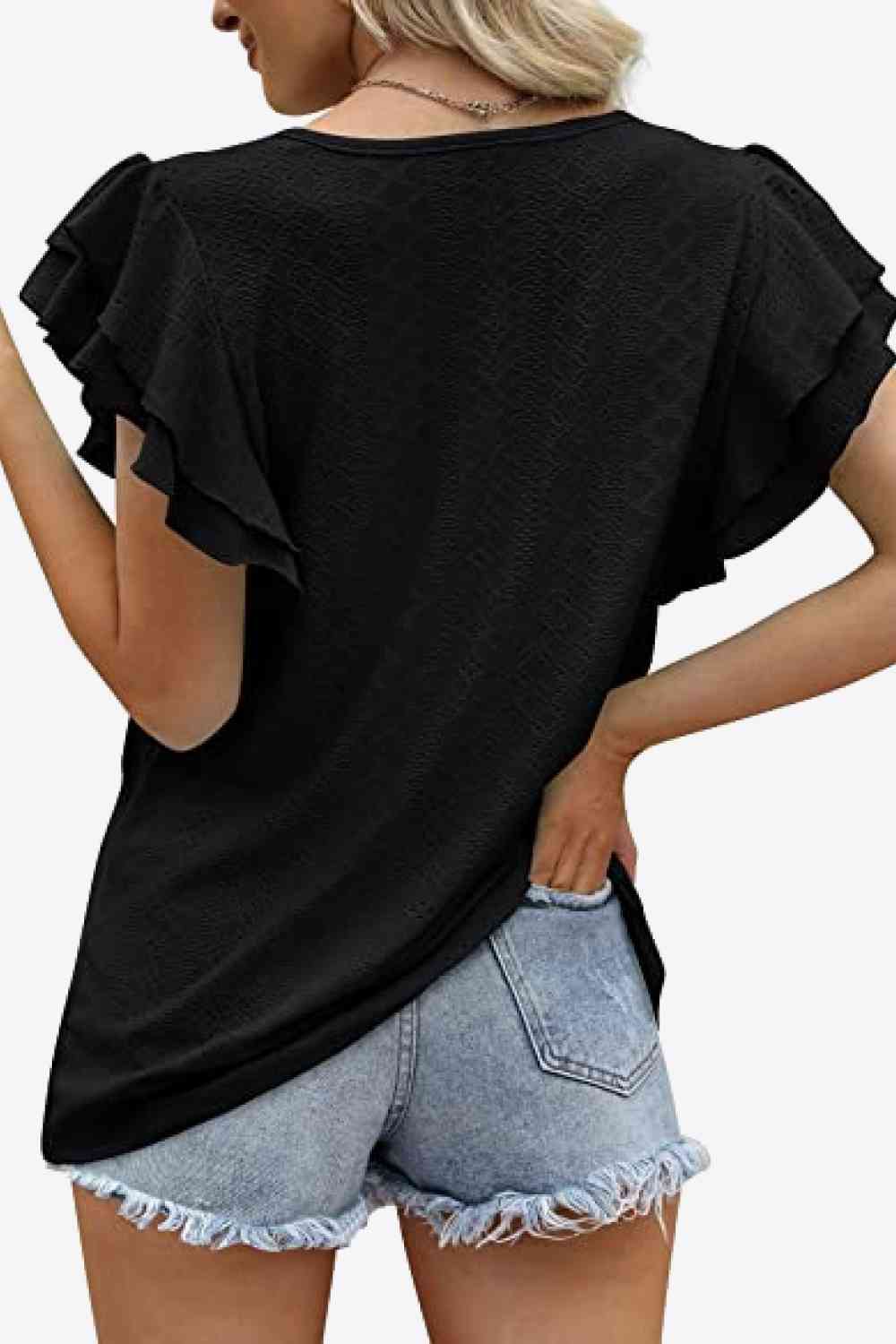 Blusa con cuello redondo y mangas acampanadas en capas