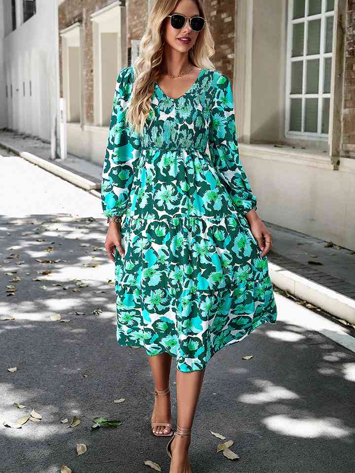 Robe midi smockée à imprimé floral