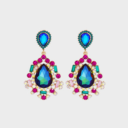 Boucles d'oreilles pendantes en alliage de strass en forme de larme