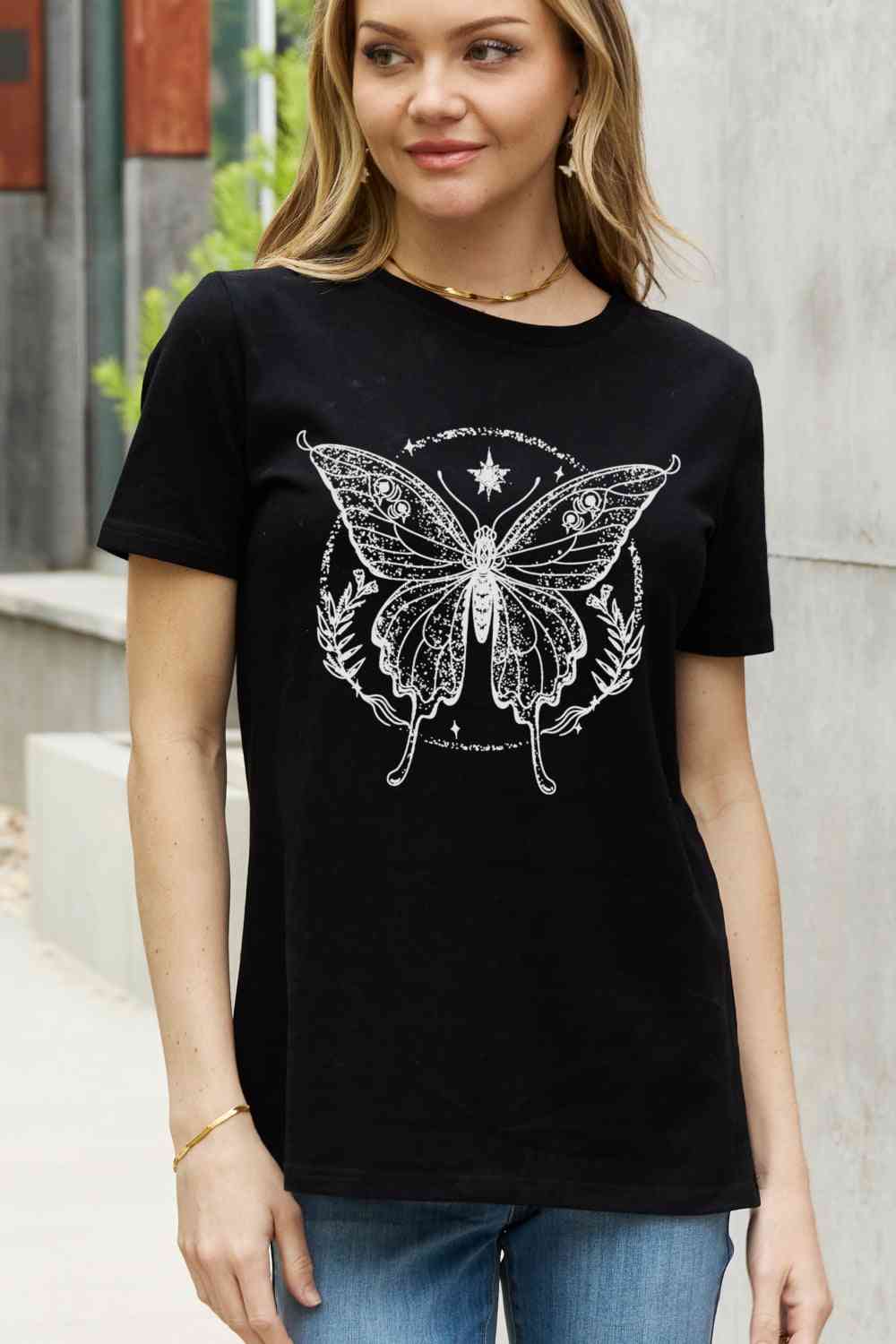 Simply Love Simply Love T-shirt en coton avec motif papillon pleine taille