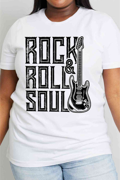 Camiseta de algodón con gráfico ROCK &amp; ROLL SOUL de talla grande de Simply Love