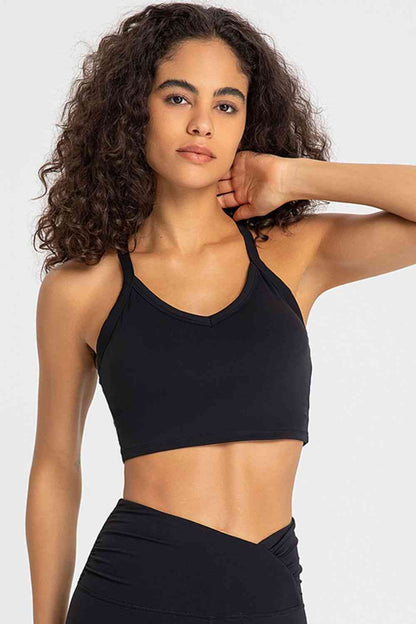 Soutien-gorge de sport à col en V et dos croisé