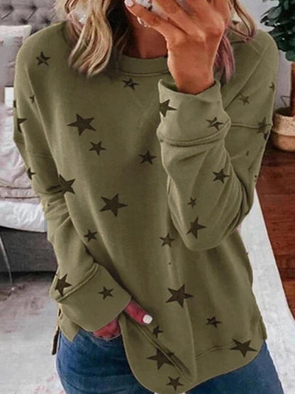 Star Round Neck Dropped Shoulder Sweatshirt