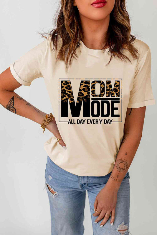 Letter Graphic Cuffed Round Neck Tee Shirt