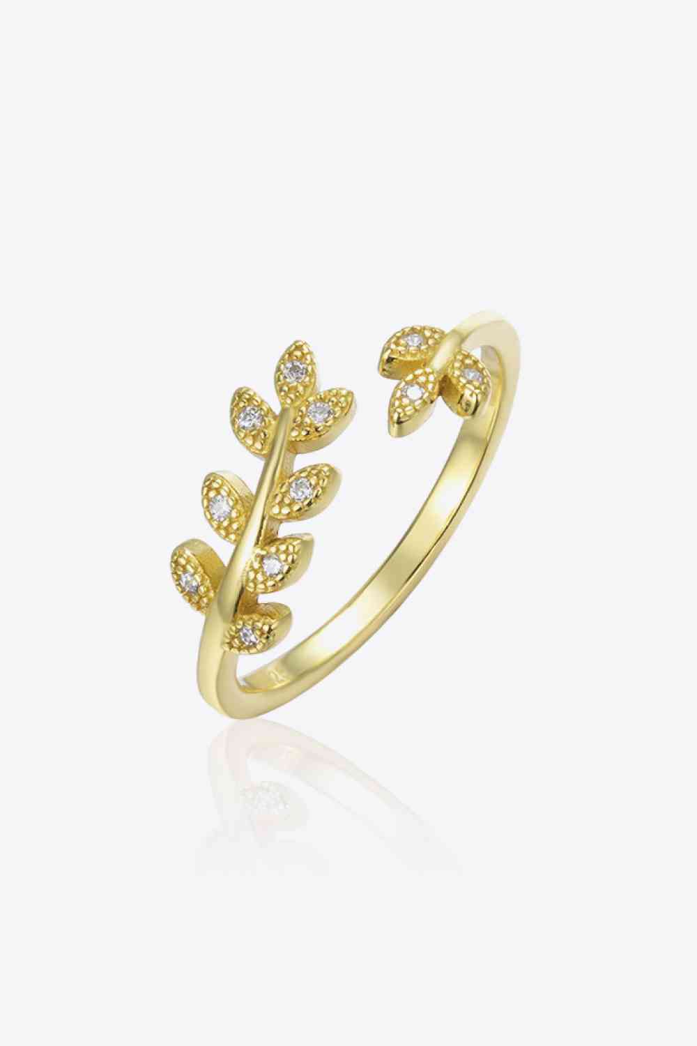 Inlaid Zircon Leaf-Shaped Open Ring