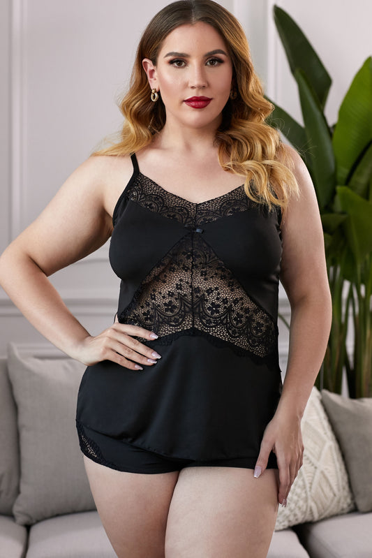 Ensemble de Pyjama avec Insert en Dentelle de Grande Taille