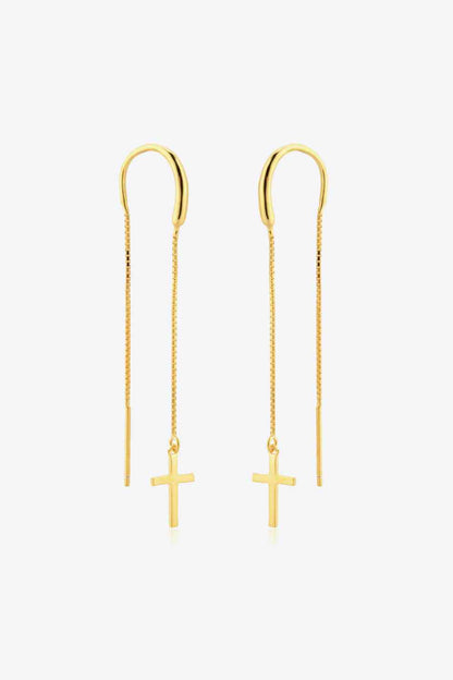 925 Sterling Silver Cross Threader Earrings