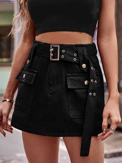 High Waist Denim Cargo Shorts