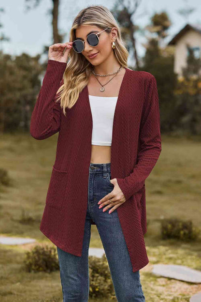 Cardigan à manches longues en tricot torsadé avec poche