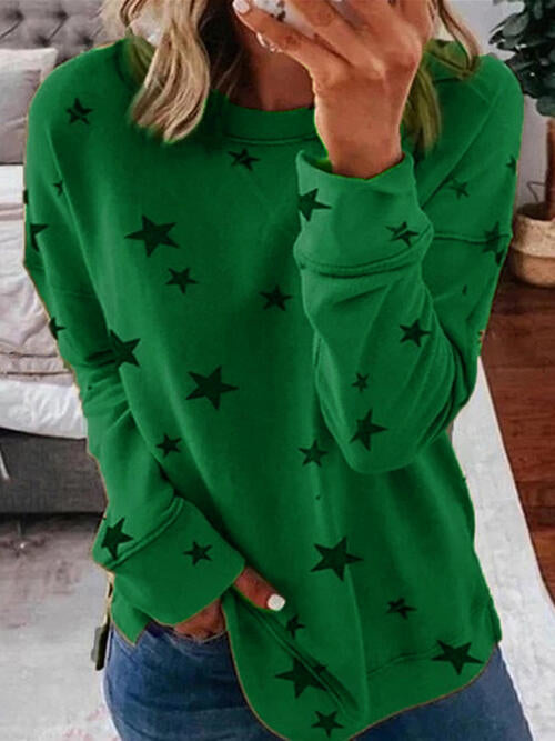 Star Round Neck Dropped Shoulder Sweatshirt