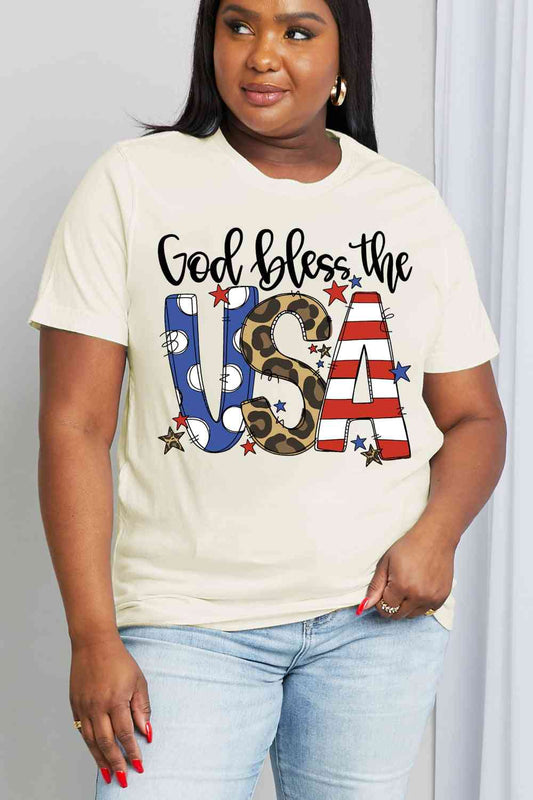 Simply Love Taille complète GOD BLESS THE USA Graphic Cotton Tee