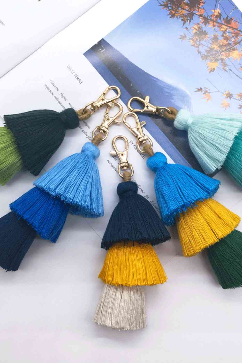 Assorted 4-Pack Multicolored Fringe Keychain