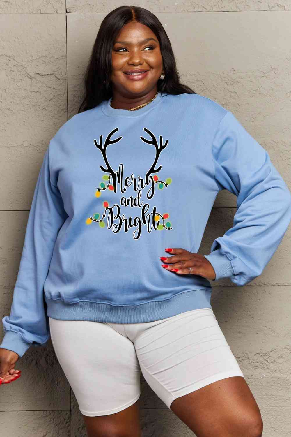 Sweat-shirt graphique Simply Love pleine taille MERRY AND BRIGHT