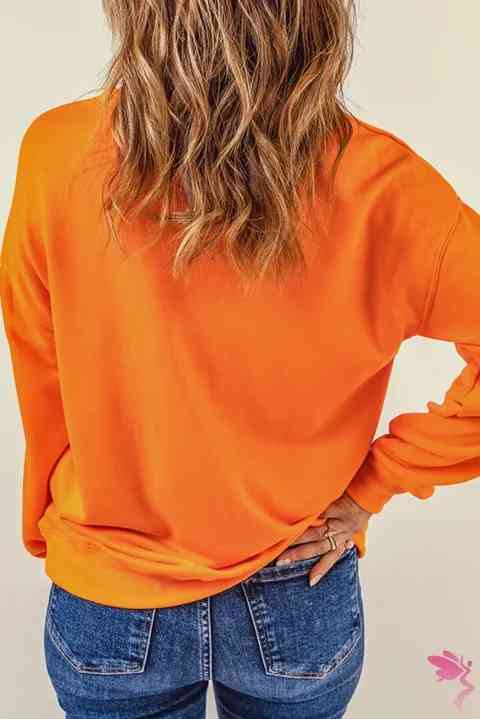 Round Neck Dropped Shoulder Pumpkin Graphic Sweatshirt