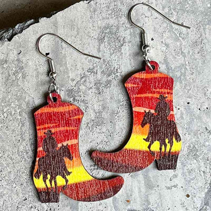 Boucles d'oreilles pendantes en bois en forme de bottes