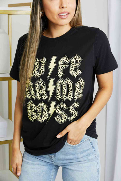 Camiseta negra con estampado de relámpagos de leopardo de tamaño completo de mineB