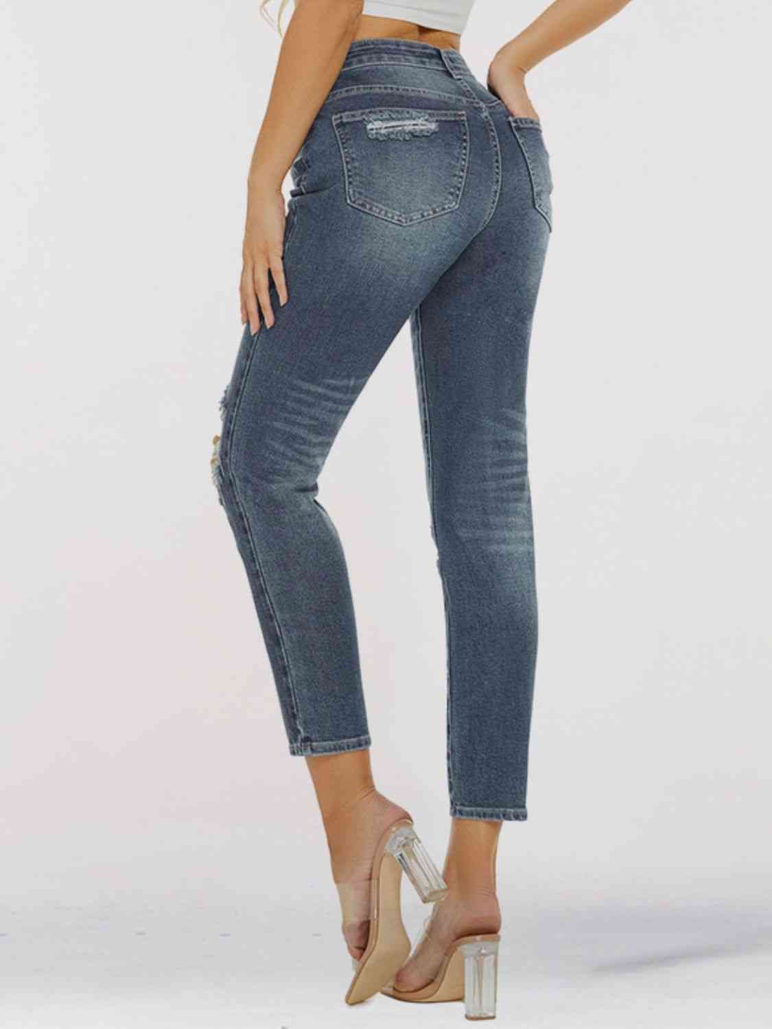 Jean skinny court effet vieilli