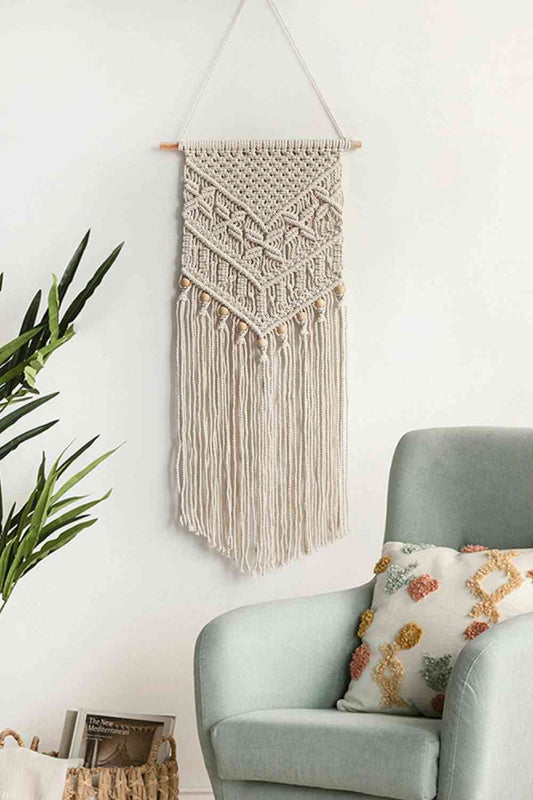 Colgante de pared con flecos de macramé