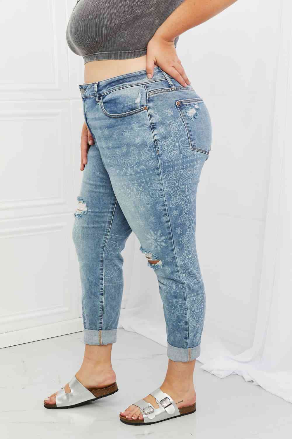 Judy Blue Maika Full Size Paisley Patterned Boyfriend Jeans