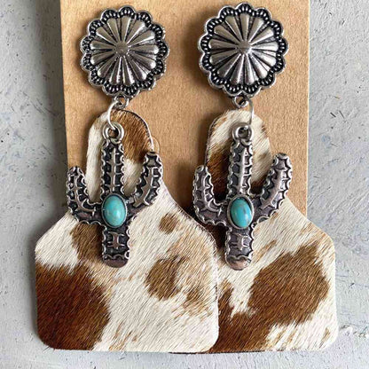 Boucles d'oreilles en alliage de cactus à décor turquoise