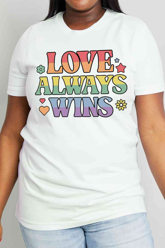 Camiseta de algodón con estampado LOVE ALWAYS WINS de tamaño completo de Simply Love