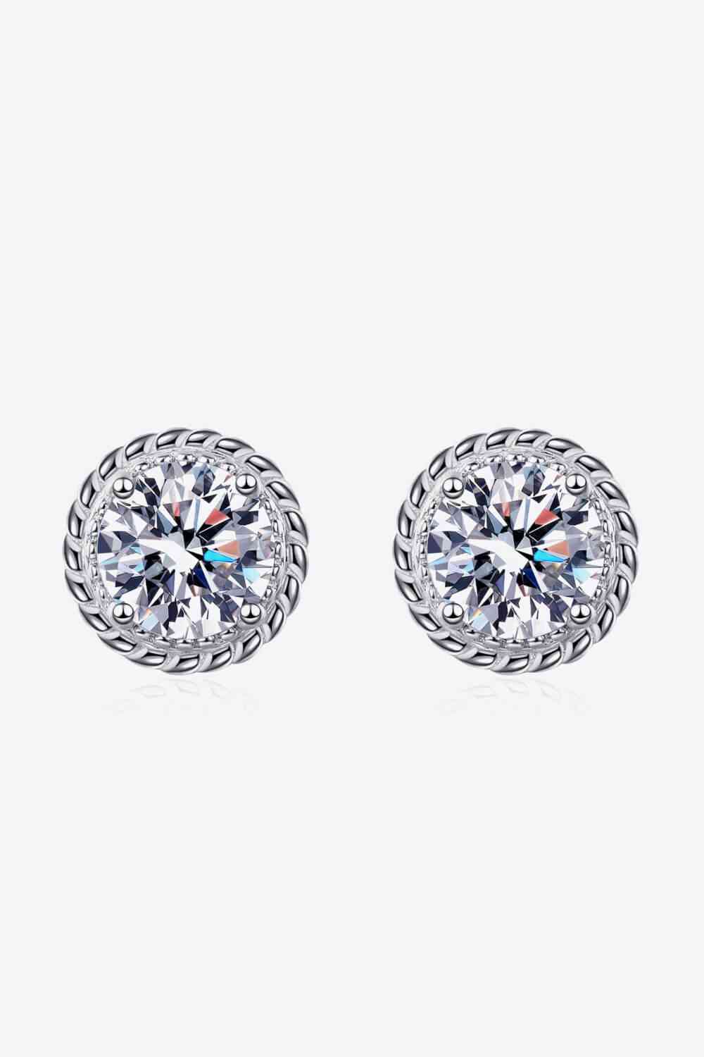 Boucles d'oreilles rondes plaquées rhodium moissanite 1 carat