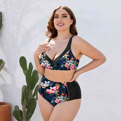 Ensemble de Bain Deux Pièces Floral Taille Haute de Grande Taille