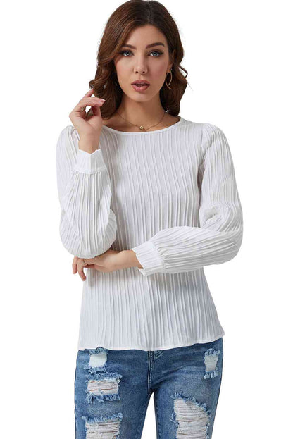 Double Take Ribbed Round Neck Long Sleeve Top