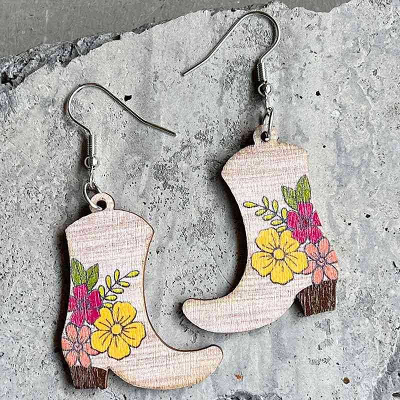 Boucles d'oreilles pendantes en bois en forme de bottes