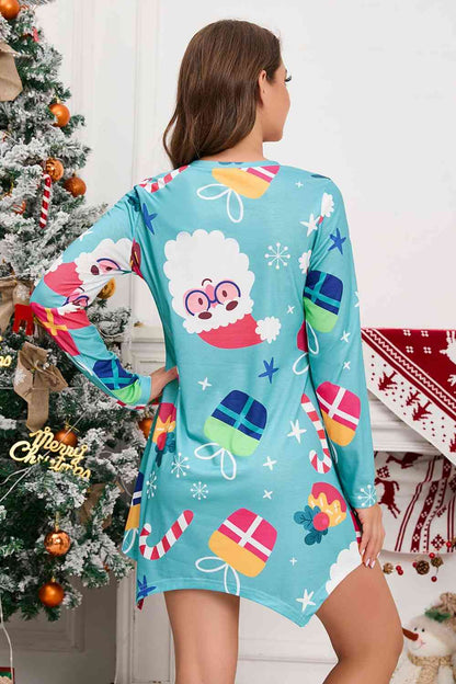 Minivestido de manga larga con cuello en V y elemento navideño