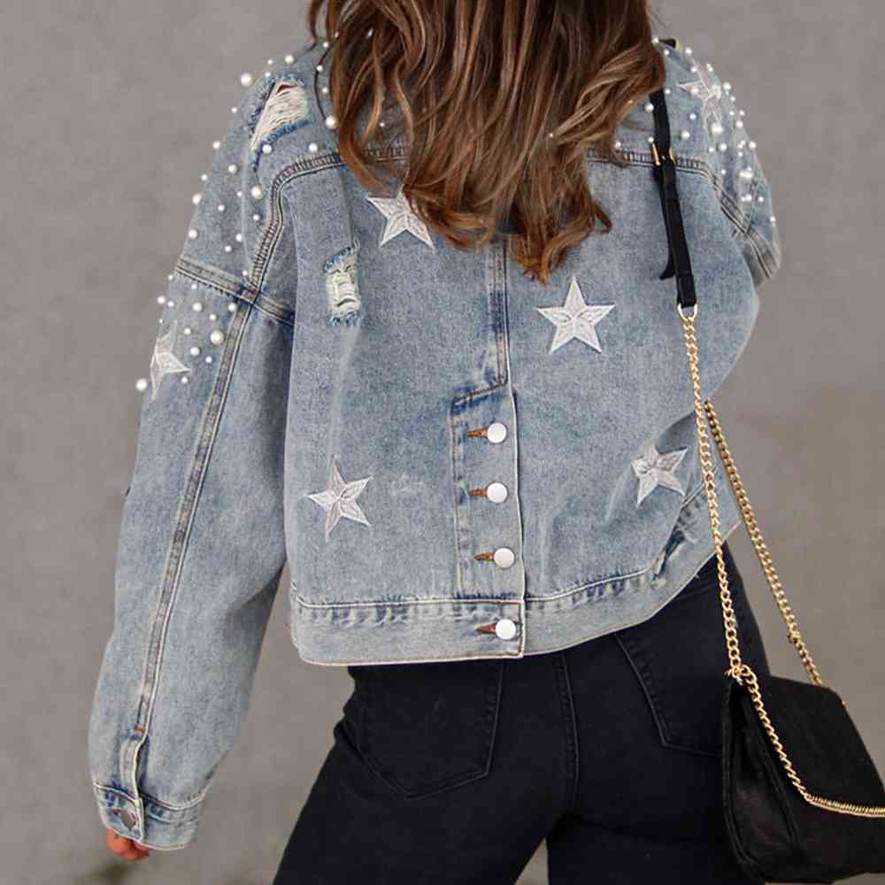 Veste en jean à détails de perles