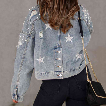 Veste en jean à détails de perles