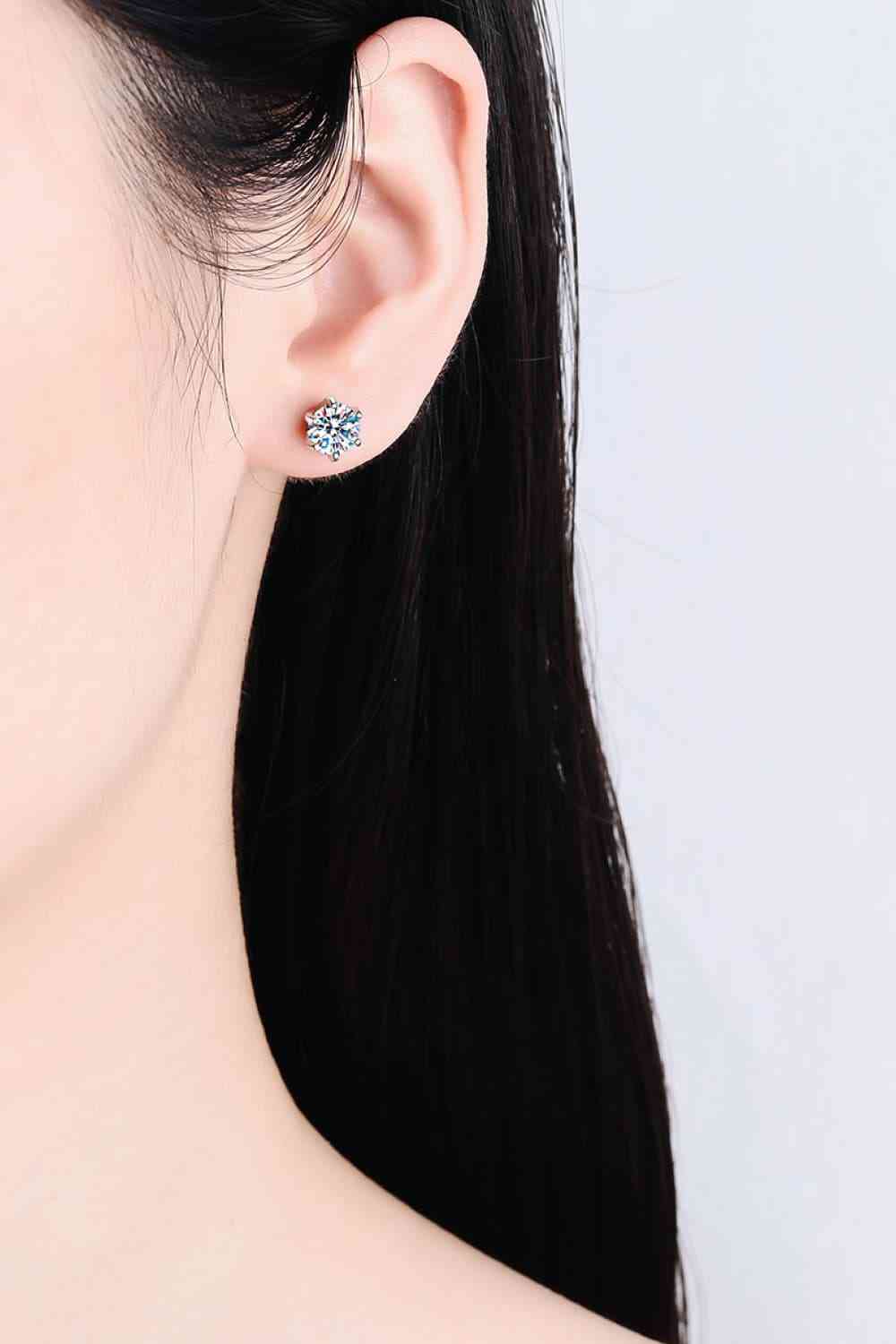 Boucles d'oreilles à tige plaquées rhodium moissanite 1 carat