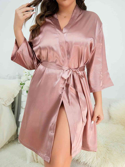 Peignoir Surplis avec Lien à la Taille de Grande Taille