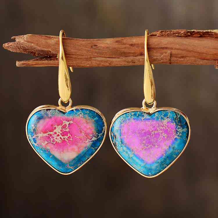 Pendientes colgantes de corazón de piedra natural