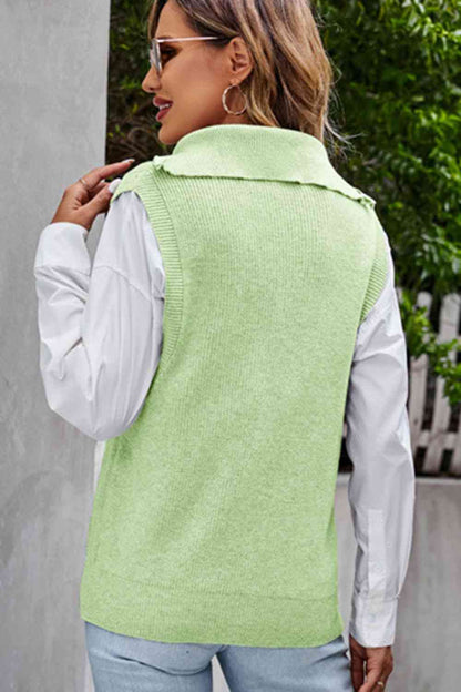 Gilet pull côtelé à quart de zip