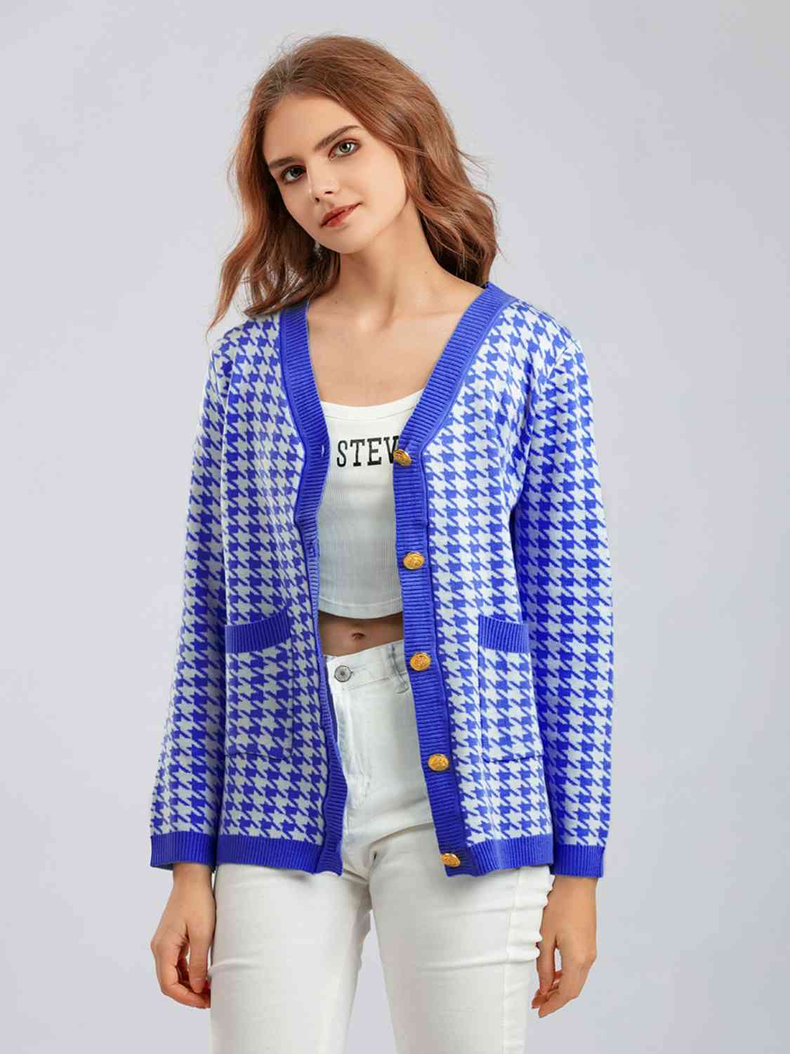 Houndstooth Button Down Cardigan