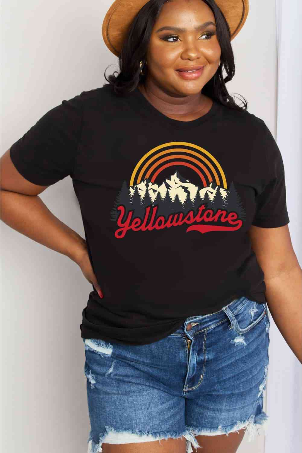 Camiseta de algodón con estampado YELLOWSTONE de tamaño completo de Simply Love