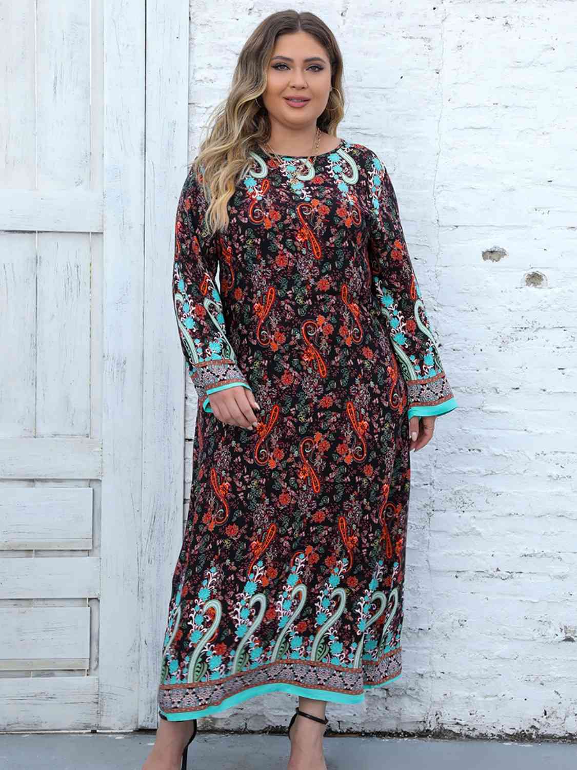 Robe Florale à Franges et Col Rond de Grande Taille