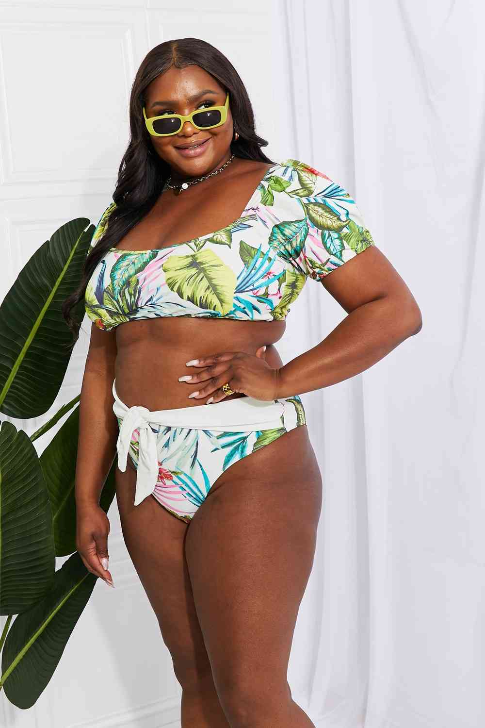 Marina West Swim Vacay Ready - Bikini à manches bouffantes à fleurs